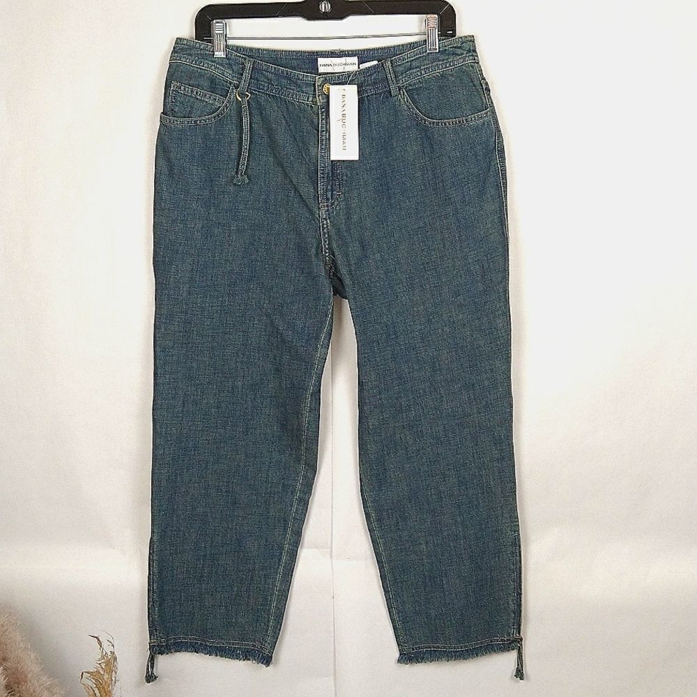 Dana Buchman cropped  ocean wash  jeans with fringe (NWT) size 10 Boho Chic
